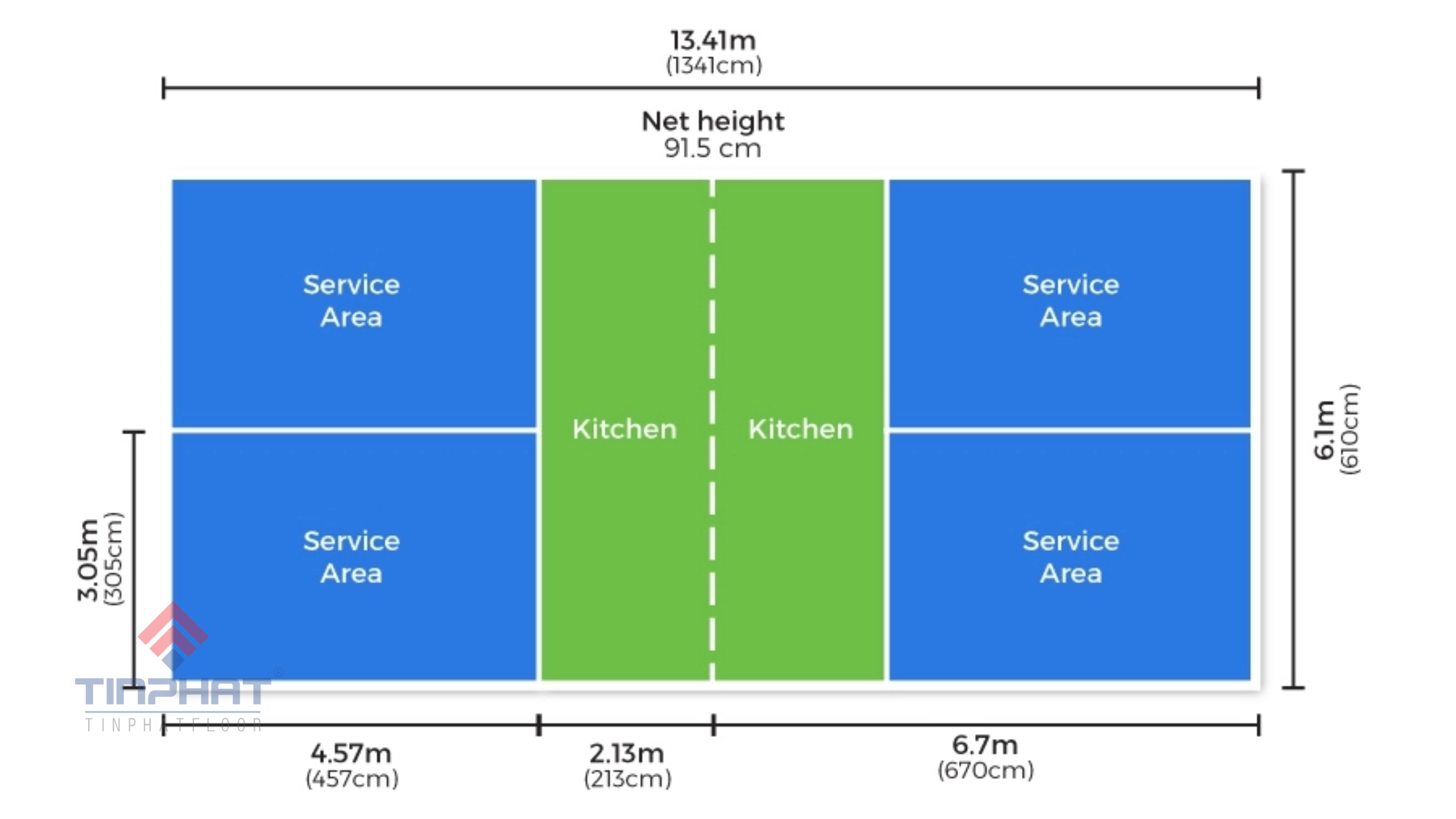 Kích thước sân Pickleball